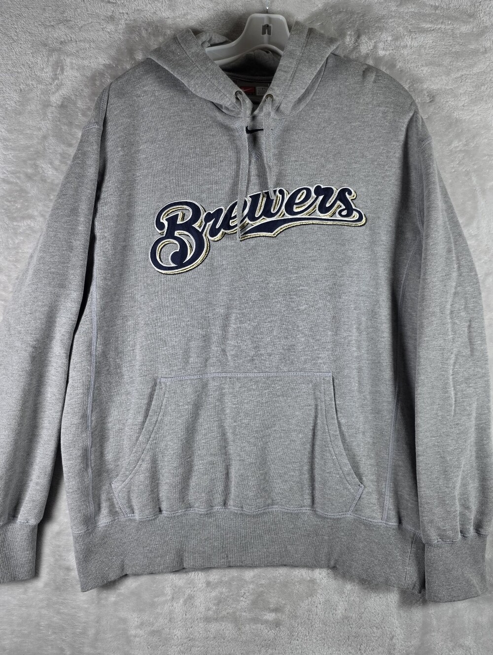 Vintage Nike Team Center Swoosh Milwaukee Brewers Grey Hoodie Large Baseball Y2K